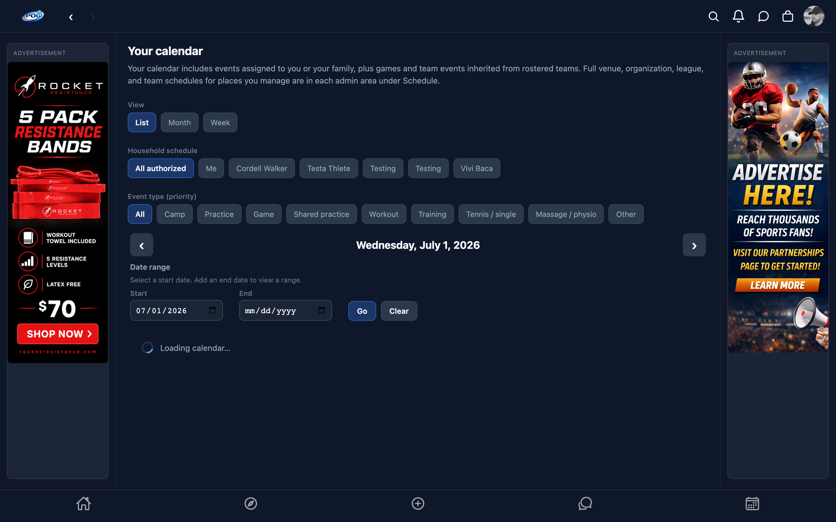 POG schedules and calendar